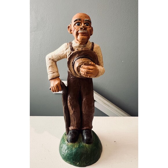 Signed Folk Art Wood Figures Pair Man and Girl Hand Carved J. Schmidt - Picture 3 of 8